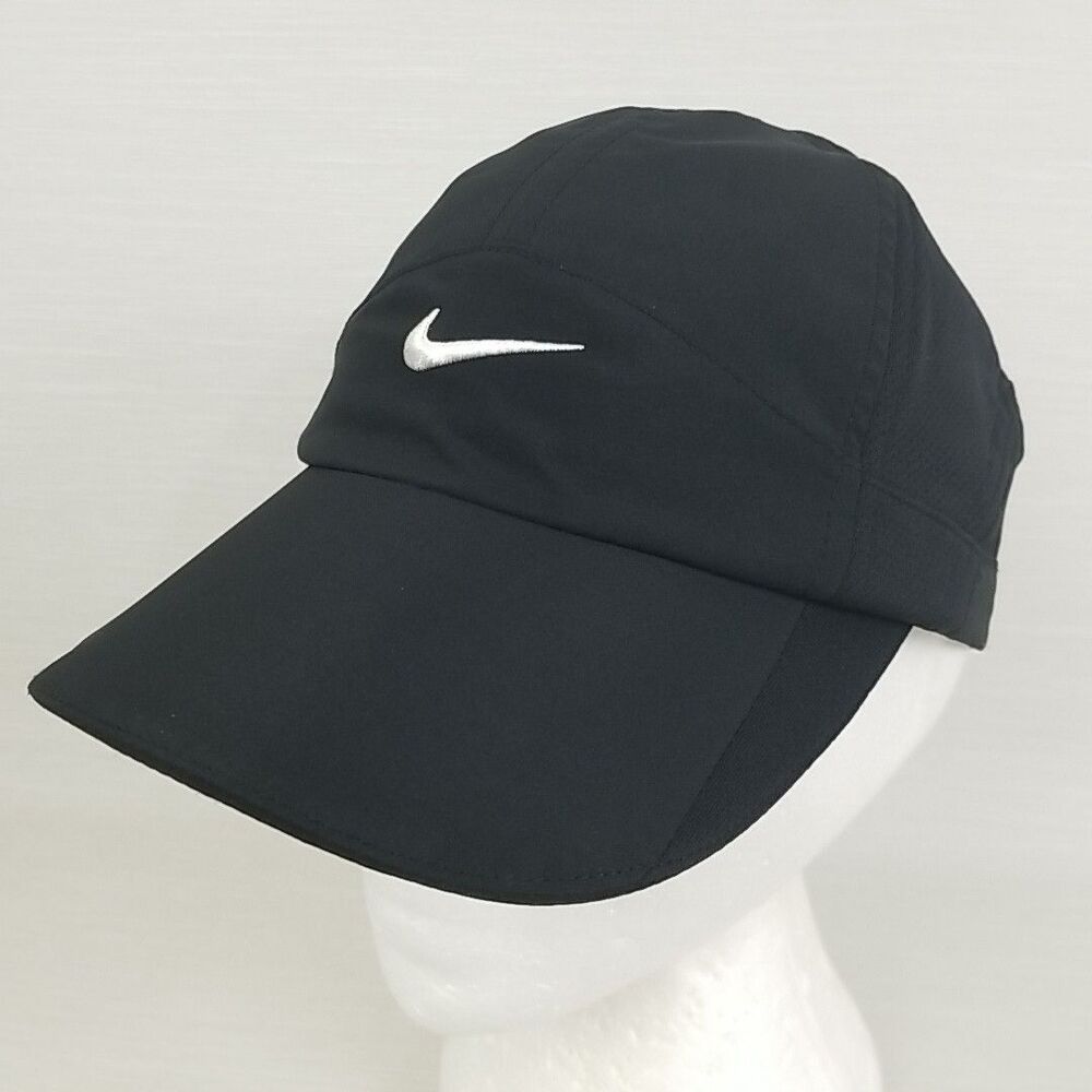 Nike 7 Panel Hat Black Mesh Dri Fit Running Tennis Cycling Featherlight Small